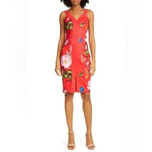 Ted Baker Dress Womens Amylia Red Berry Sundae Floral Sheath Stretch Knee